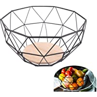 Wuudi Frutero de Metal- Canasta de Almacenamiento Decorativa de Escritorio para cosméticos de Frutas- Base de Madera…